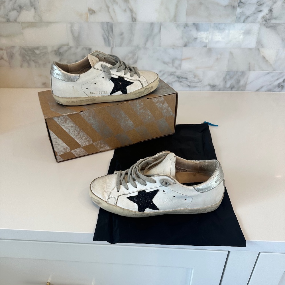 Golden Goose Glitter Superstar Black and White Size 36 Original Box